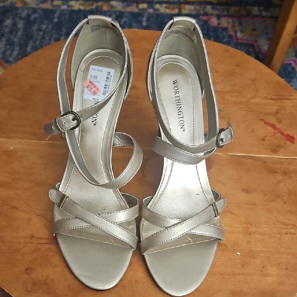 Worthington Metallic Strappy Sandal Heels  3.5 Inch Heel Size 8.5